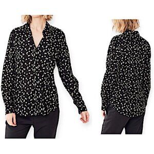 Nili Lotan Libby Floral-print Button-down Shirt In Ivory/black Floral, Size L